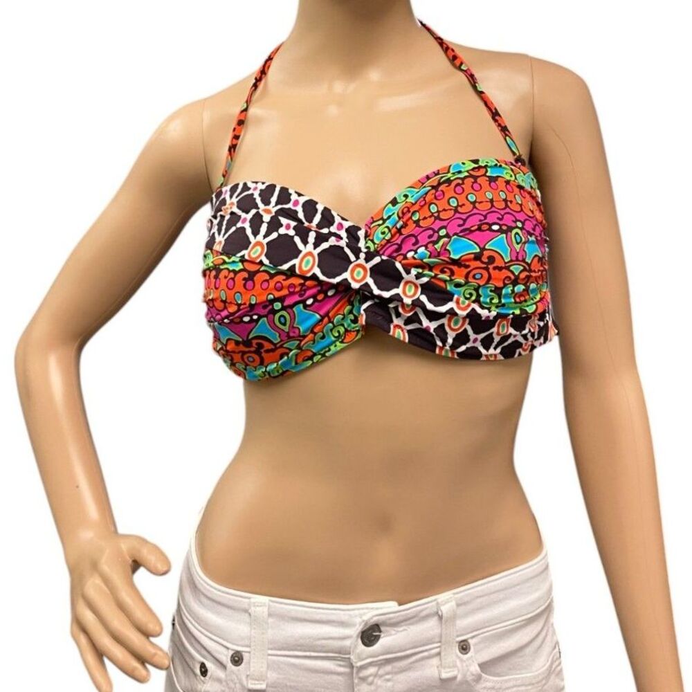 TRINA TURK Venice Sash Twist Bandeau Hipster Bikini Top Mocha Multicolor B/C Cup